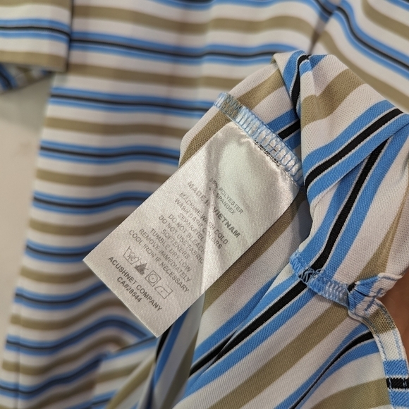 FootJoy Shirt Mens Small Polo Brown Blue Striped Golf Performance Foot Joy - Picture 8 of 10